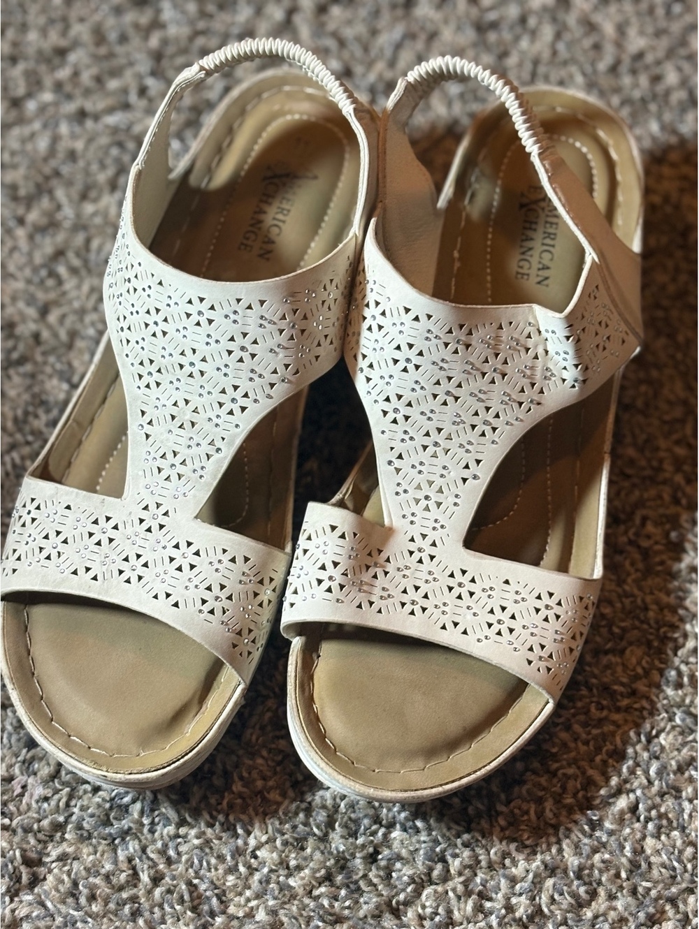 American Exchange Women's White Laser Cut Slingback Sandals Size 11